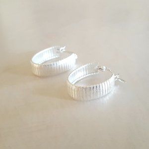 Modern Sterling Silver Striped Hoops